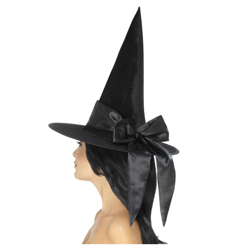Černý čarodějnický klobouk s černou mašlí