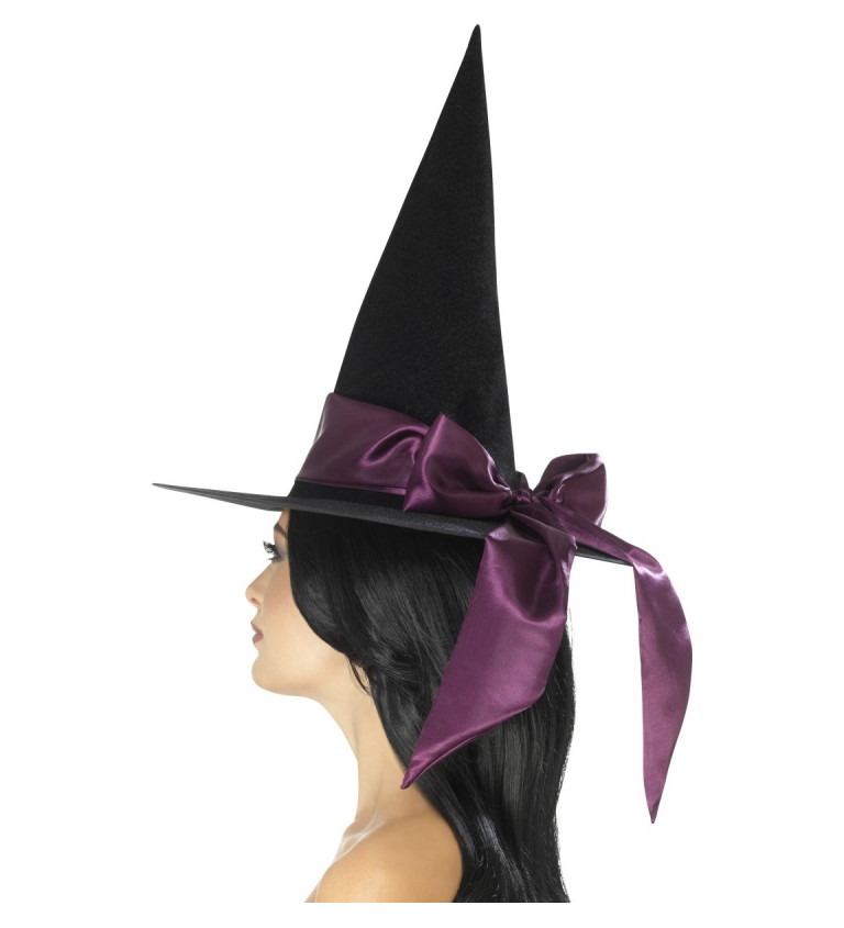 Čarodějnický klobouk - fialová mašle