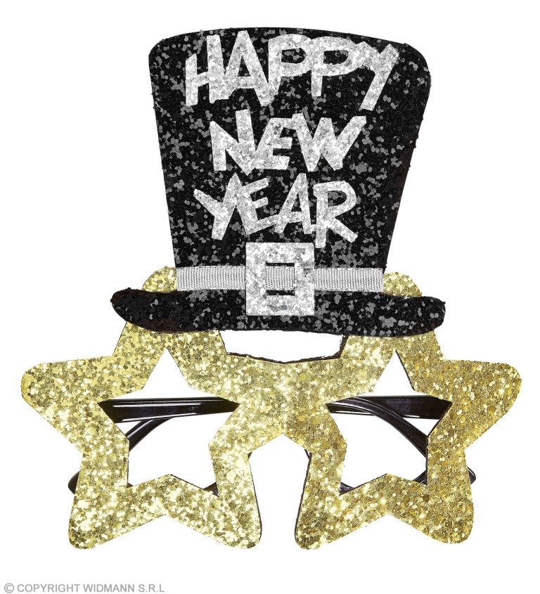 Brýle s kloboukem Happy New Year - zlaté