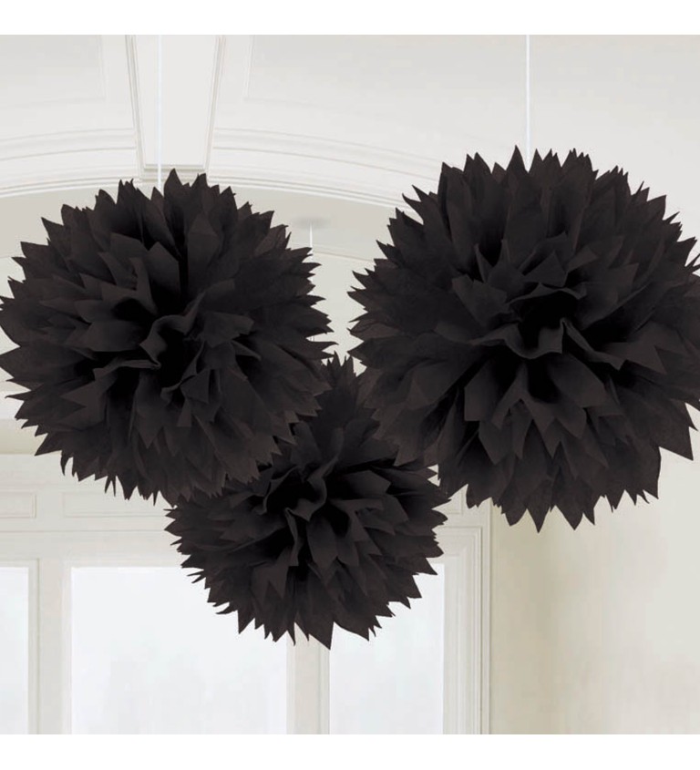 Papírové dekorační koule - černé (3ks)