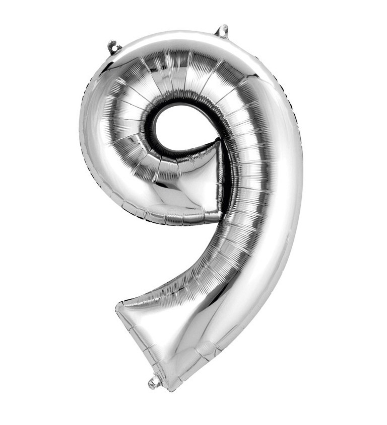 Stříbrný velký fóliový balónek - číslo 9