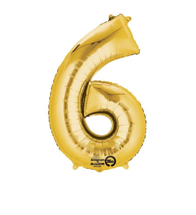 Zlatý velký fóliový balónek - číslo 6