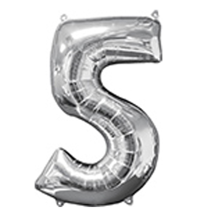 Stříbrný střední fóliový balónek - číslo 5
