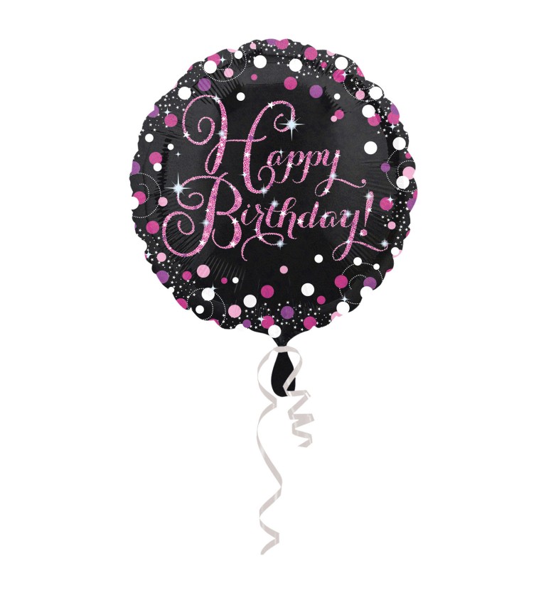 Růžový balónek Happy Birthday
