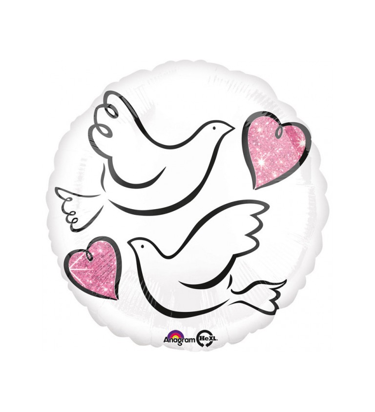 Fóliový svatební balónek - holubice