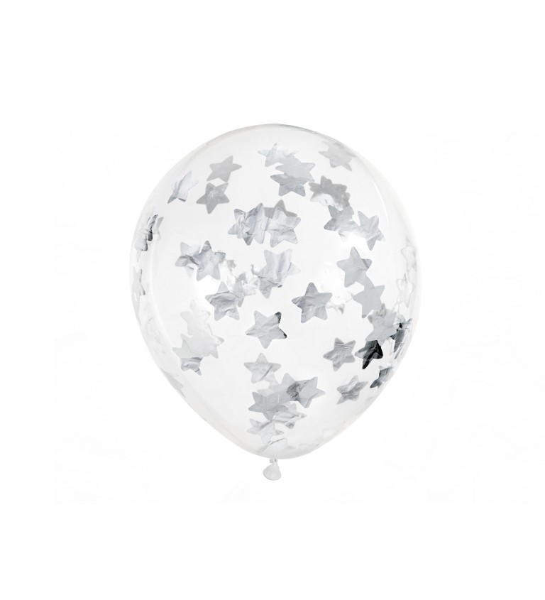 Balónky s konfetami - stříbrné hvězdičky