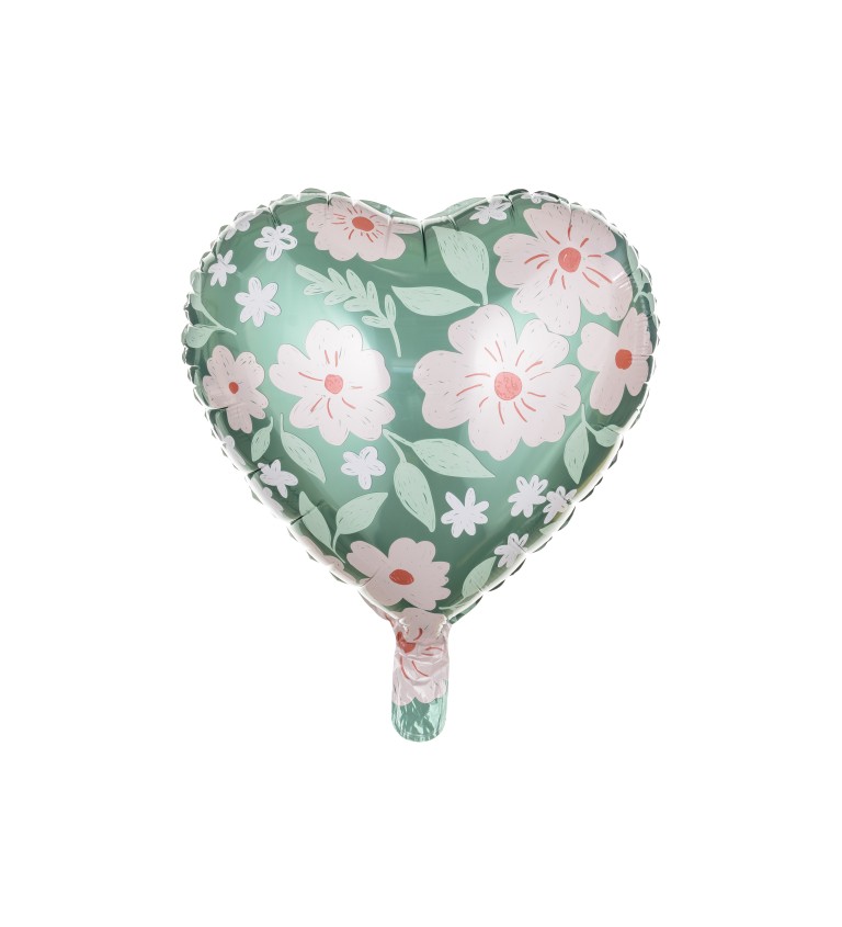 Fóliový balónek ve tvaru srdce s květinami
