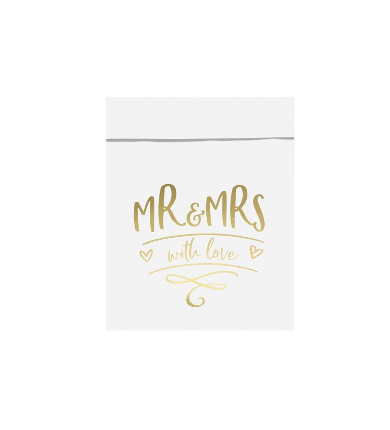 Papírové svatební taštičky Mr&Mrs - bílé