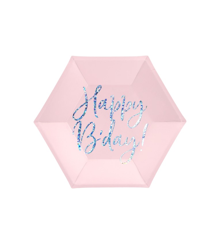 Talířky papírové - Happy Birthday Pink