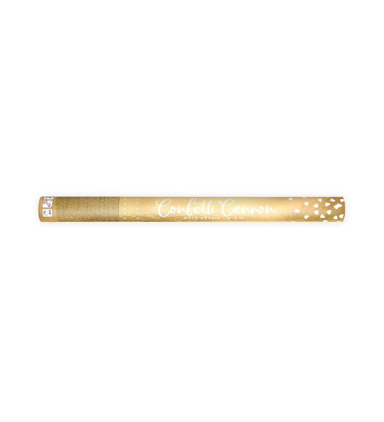 Vystřelovací konfety - zlatá srdíčka, 60 cm