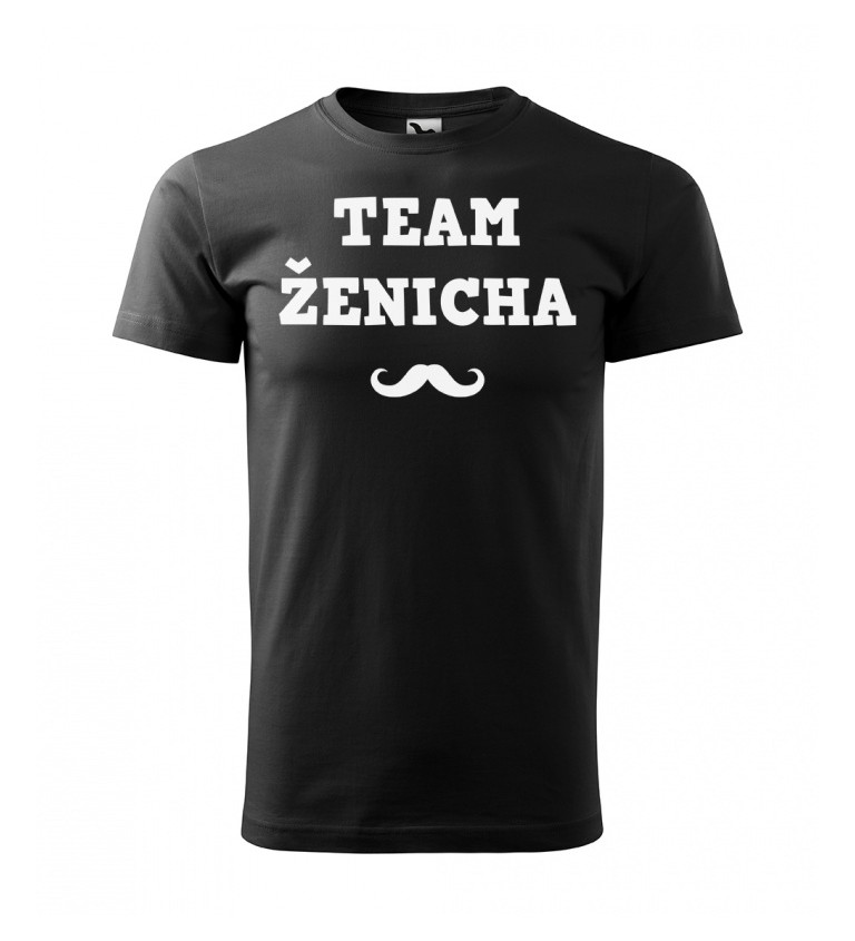 Černé pánské triko - Team Ženicha (knírek)