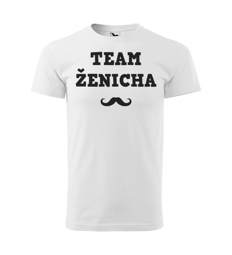 Bílé pánské triko - Team Ženicha (knírek)