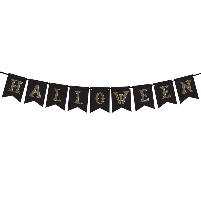 Girlanda černá se zlatým nápisem - Halloween