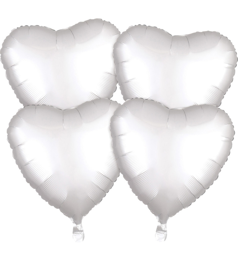 Sada bílých fóliových balónků - srdce