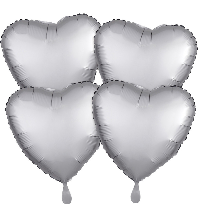 Sada stříbrných fóliových balónků - srdce