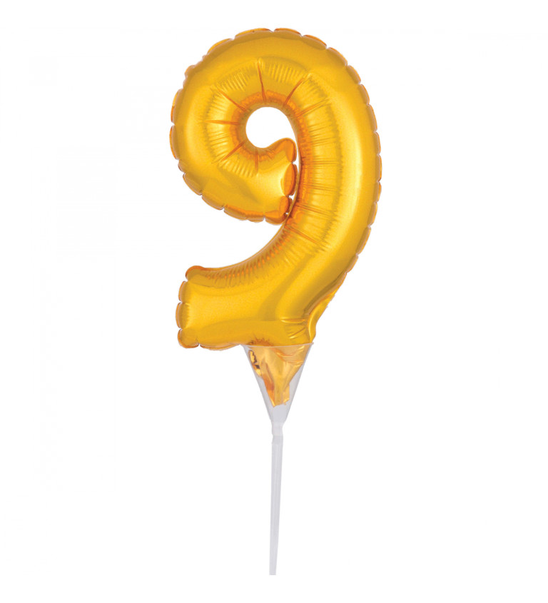 Fóliový balónek zlatý - číslo 9 (15cm)