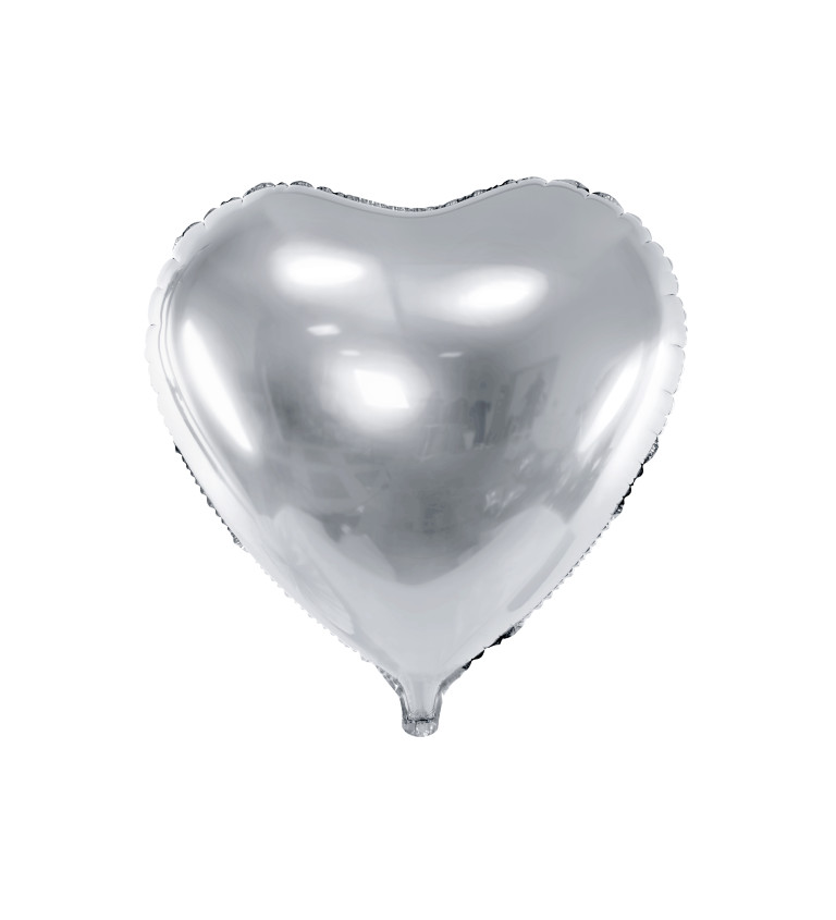 Stříbrný fóliový balónek - velké srdce
