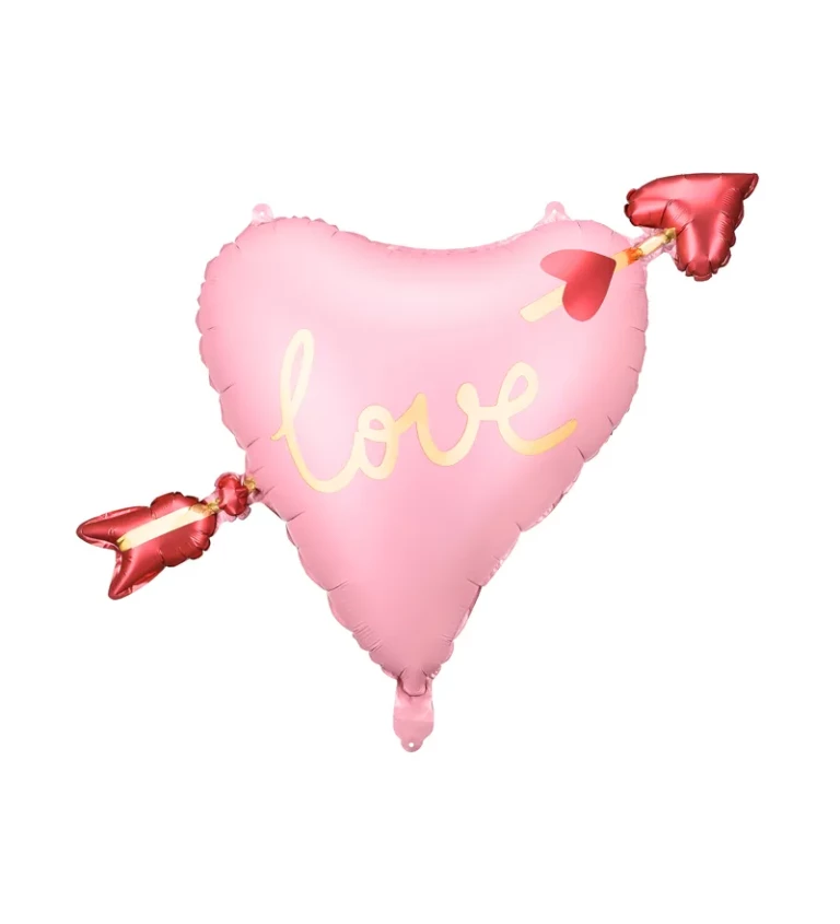 Fóliový balónek růžový ve tvaru srdce s šípem