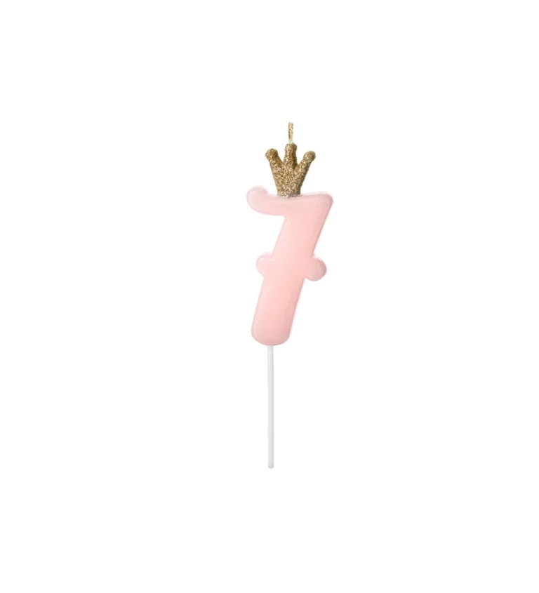 Narozeninová svíčka sv. růžová s korunkou - číslo 7