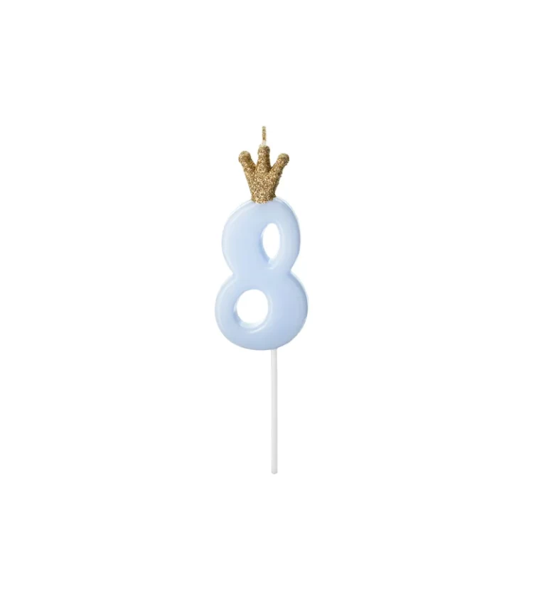 Narozeninová svíčka sv. modrá s korunkou - číslo 8
