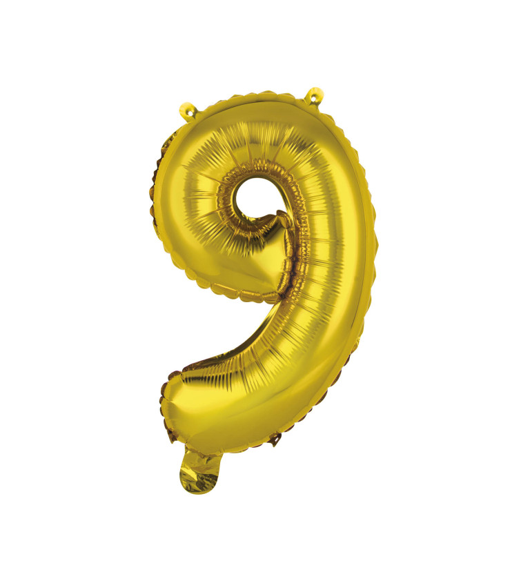 Fóliový balónek zlatý - číslo 9 (36cm)