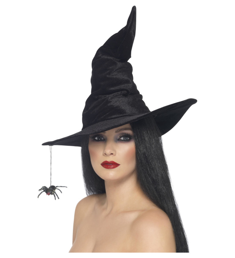 Čarodějnický klobouk s pavoukem - černý