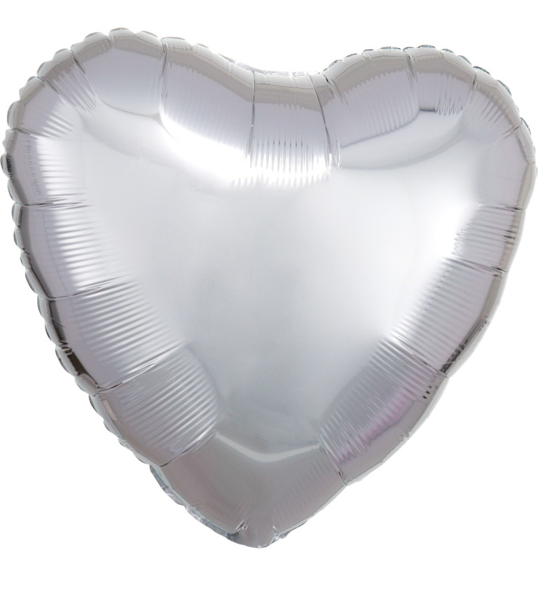 Metalický stříbrný fóliový balónek - srdce