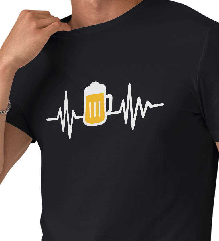 Pánské triko černé - Pivní srdeční tep
