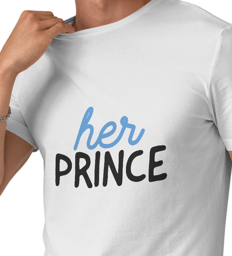 Pánské triko bílé - Her prince modrá