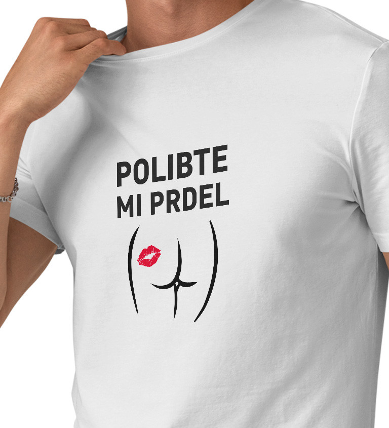 Pánské triko bílé - Polibte mi ass