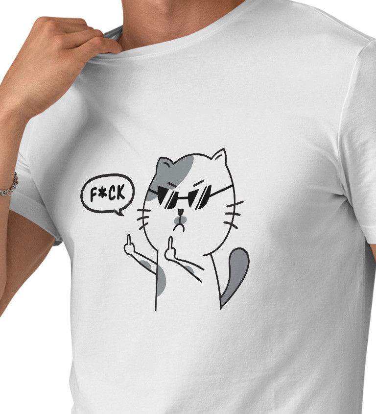 Pánské triko bílé - F*ck naštvaná kočka