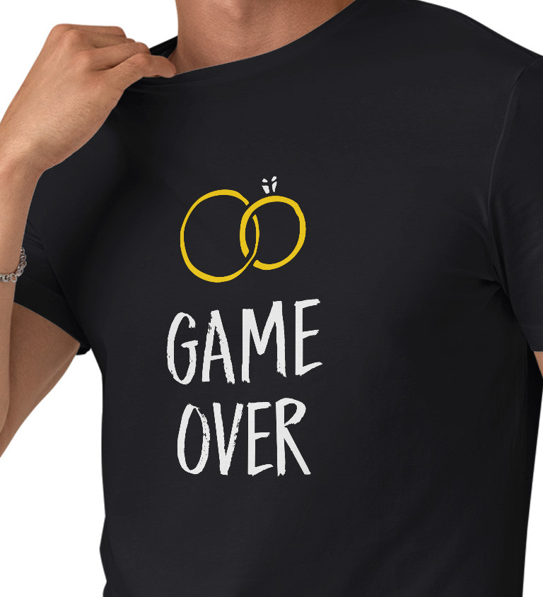 Pánské triko černé - Game over s prstýnky