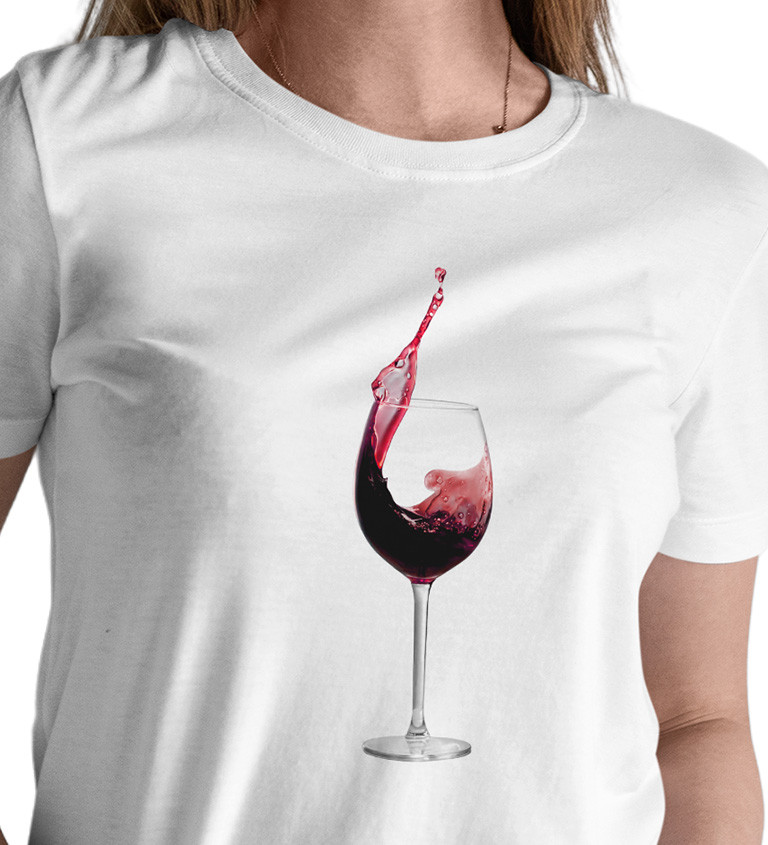 Dámské triko bílé - Sklenice vína