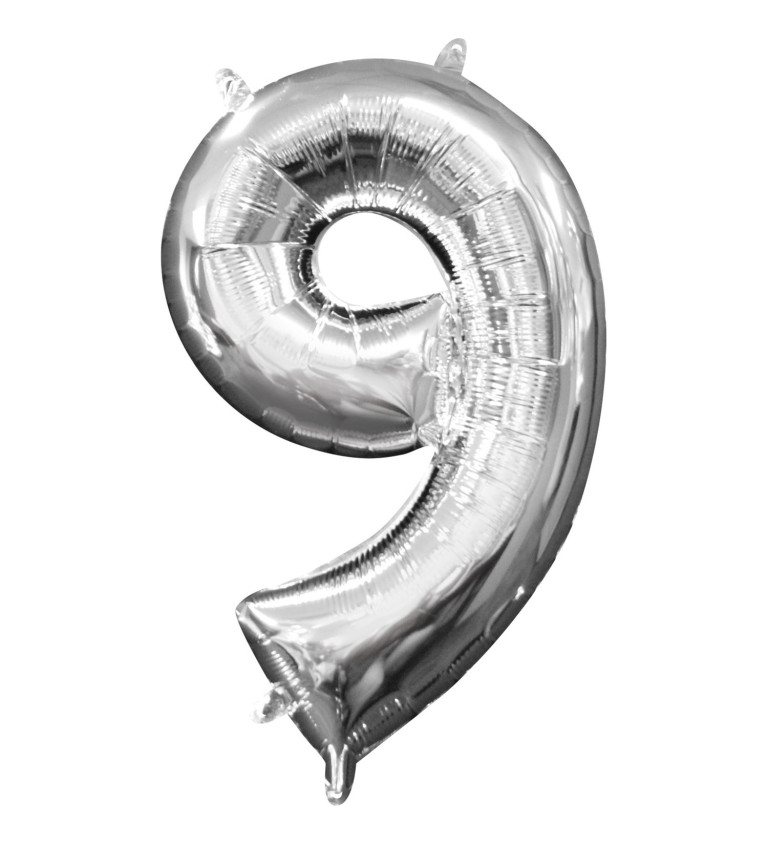 Fóliový balónek stříbrný - číslo 9 (35cm)