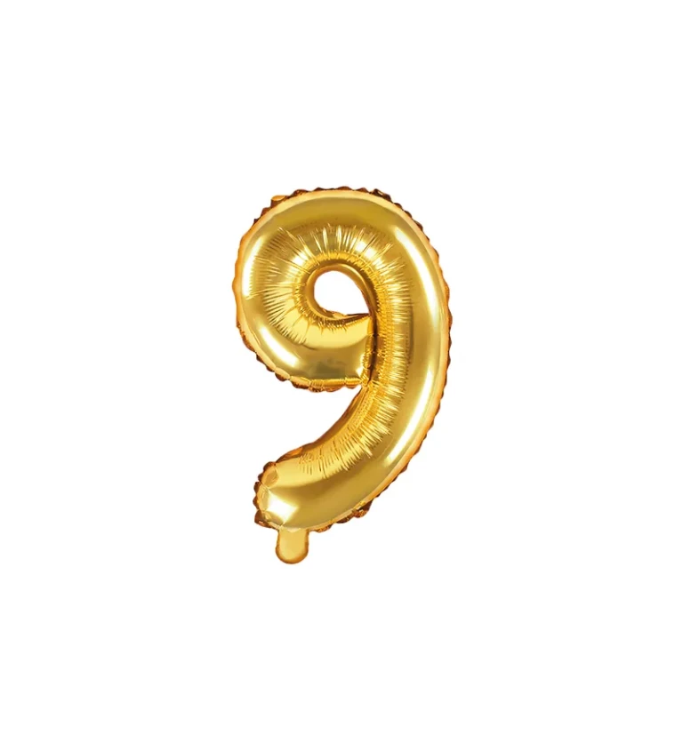 Fóliový balónek zlatý - číslo 9 (35cm)