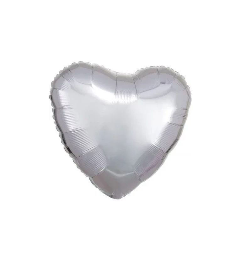 Stříbrný lesklý fóliový balónek - srdce