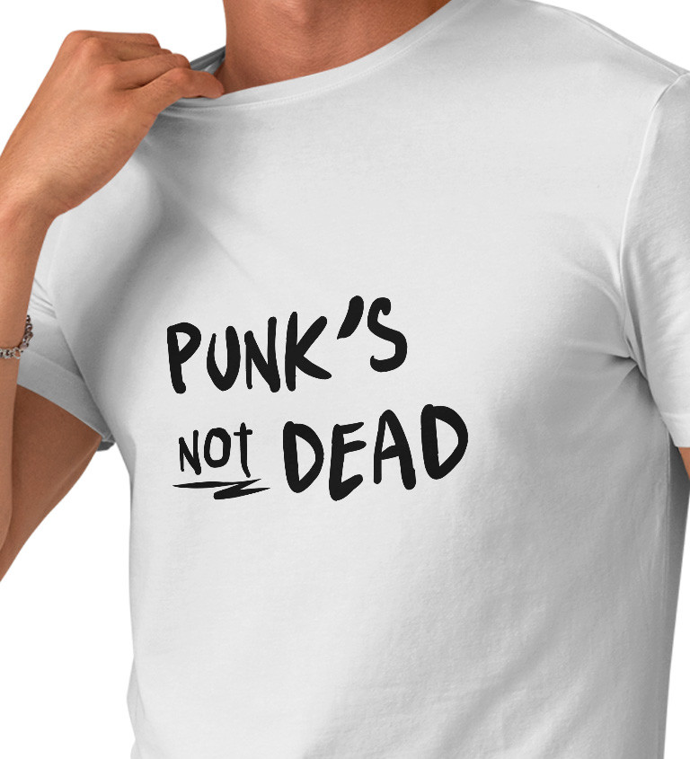 Pánské triko bílé - Punk is not dead