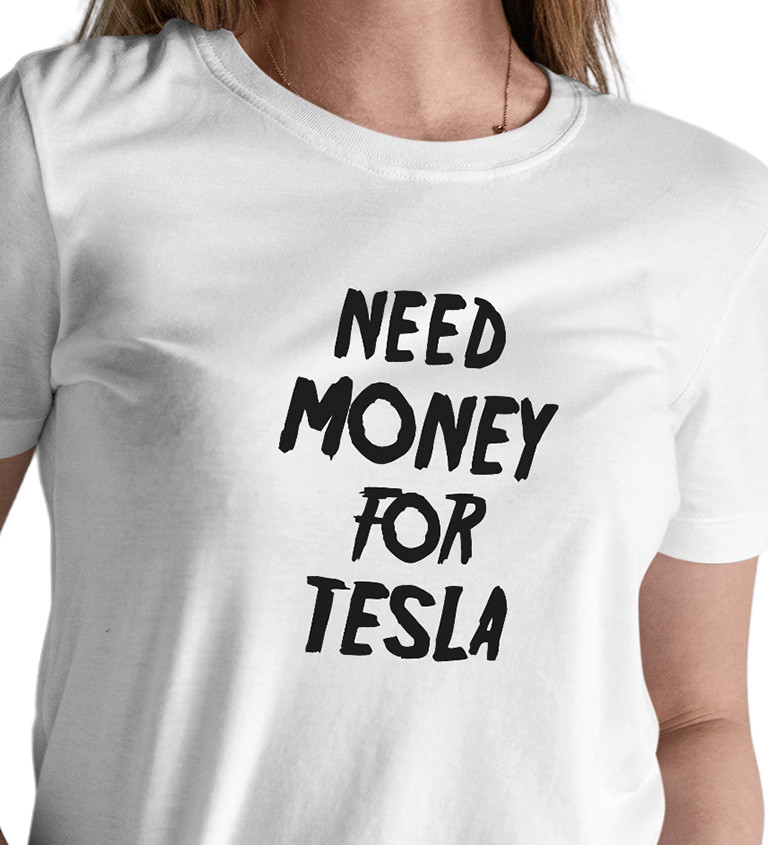 Dámské černé tričko – Need money for Tesla