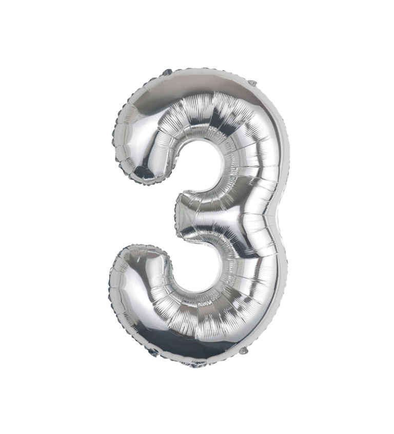 Fóliový balónek – stříbrné číslo 3, 80 cm