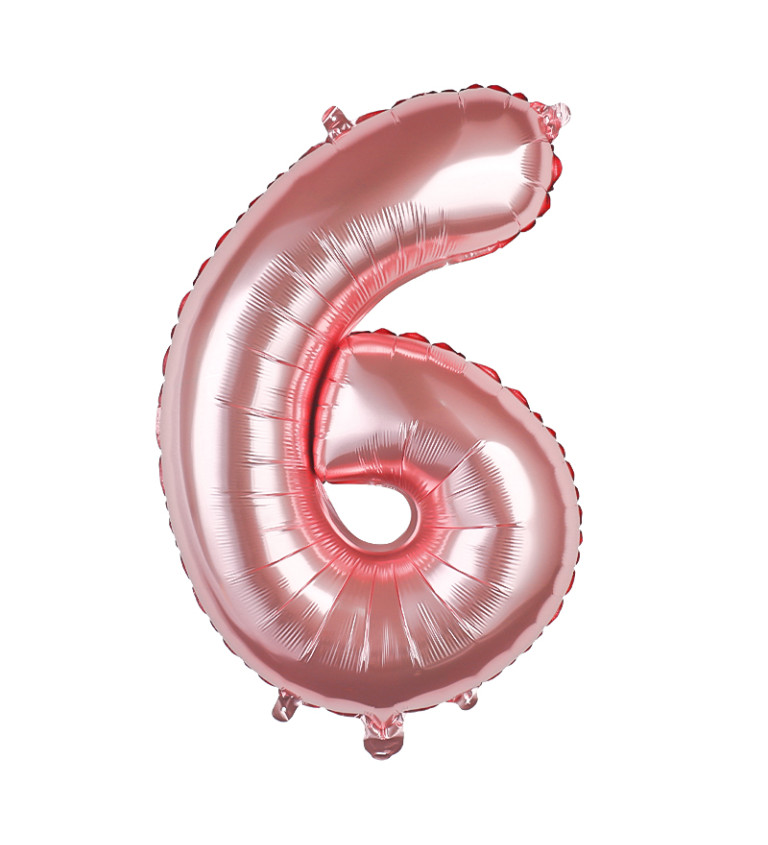 Fóliový balónek – rosegold číslo 6, 80 cm