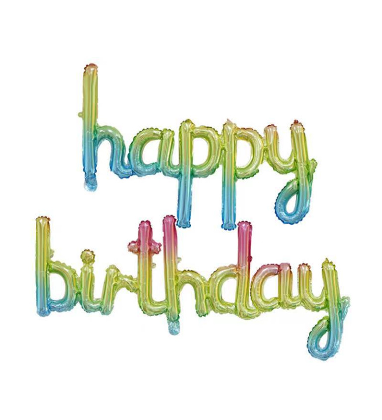 Fóliový balónek – Happy Birthday nápis duhový