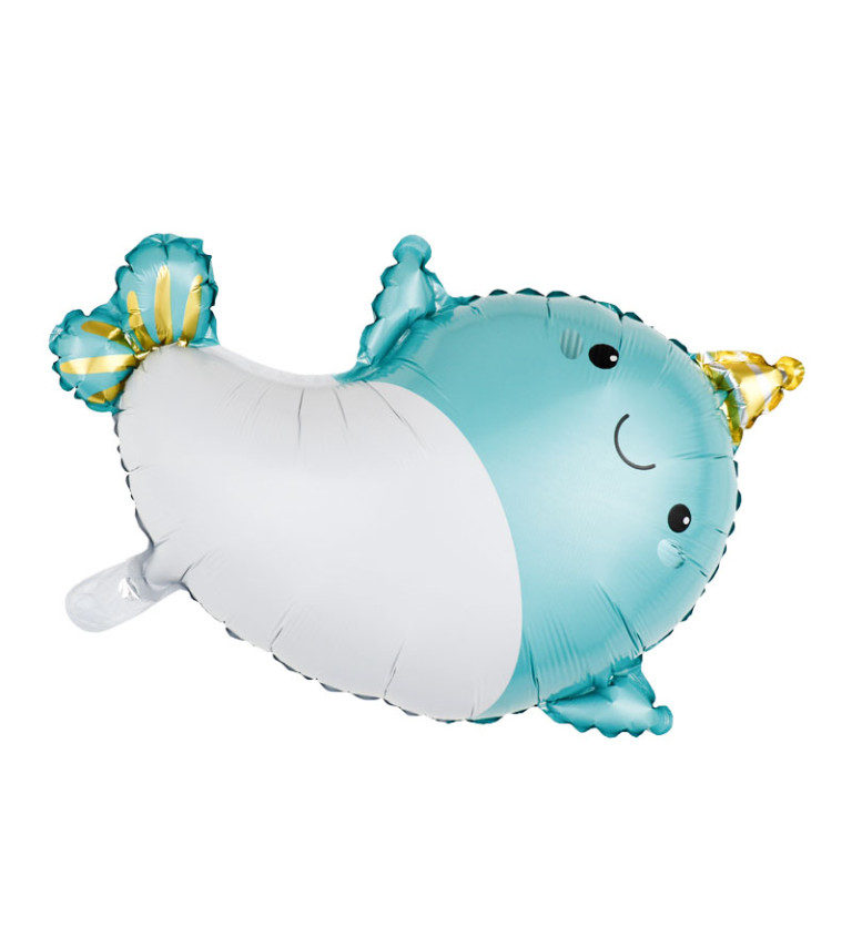 Fóliový balónek – Narval, modrý, 58 × 69 cm