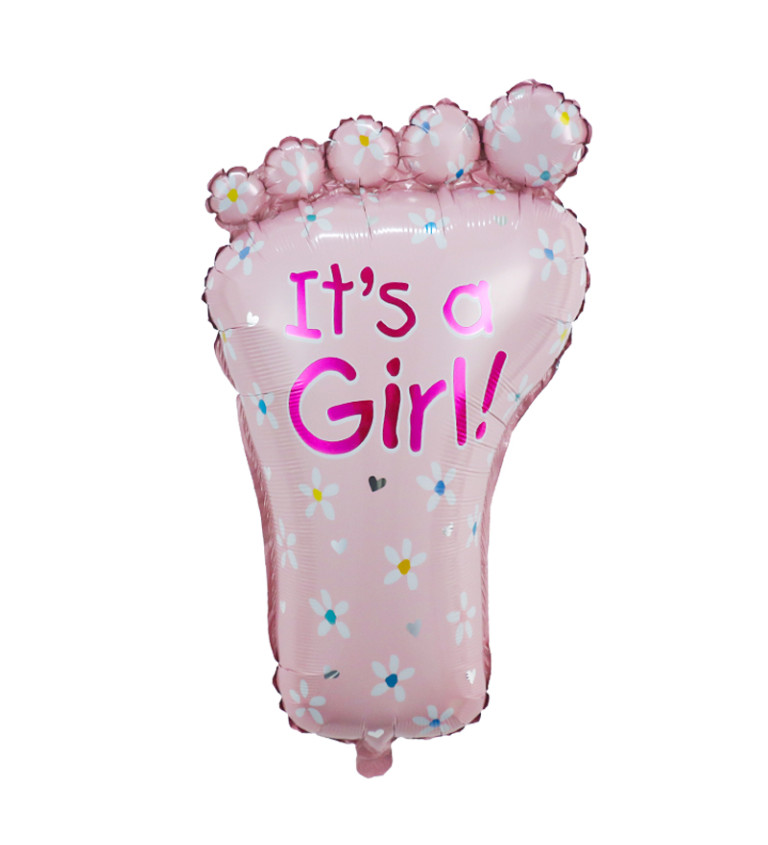 Fóliový balónek – Noha holčička, růžová, 75 × 45 cm