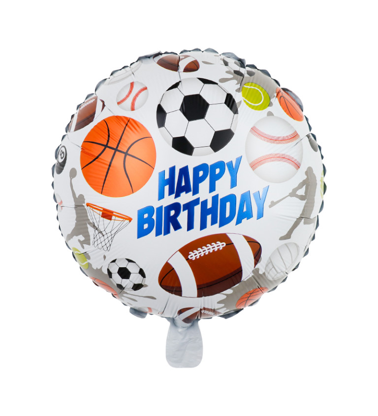 Fóliový balónek – Happy Birthday sportovní, barevný, 45 cm