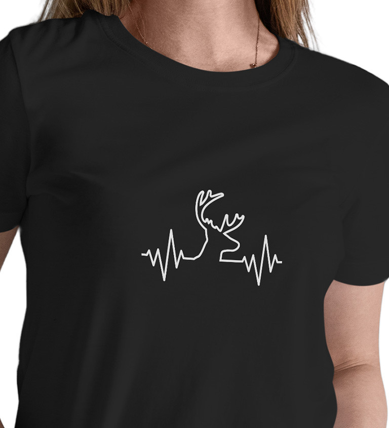 Dámské černé tričko – Tep jelen