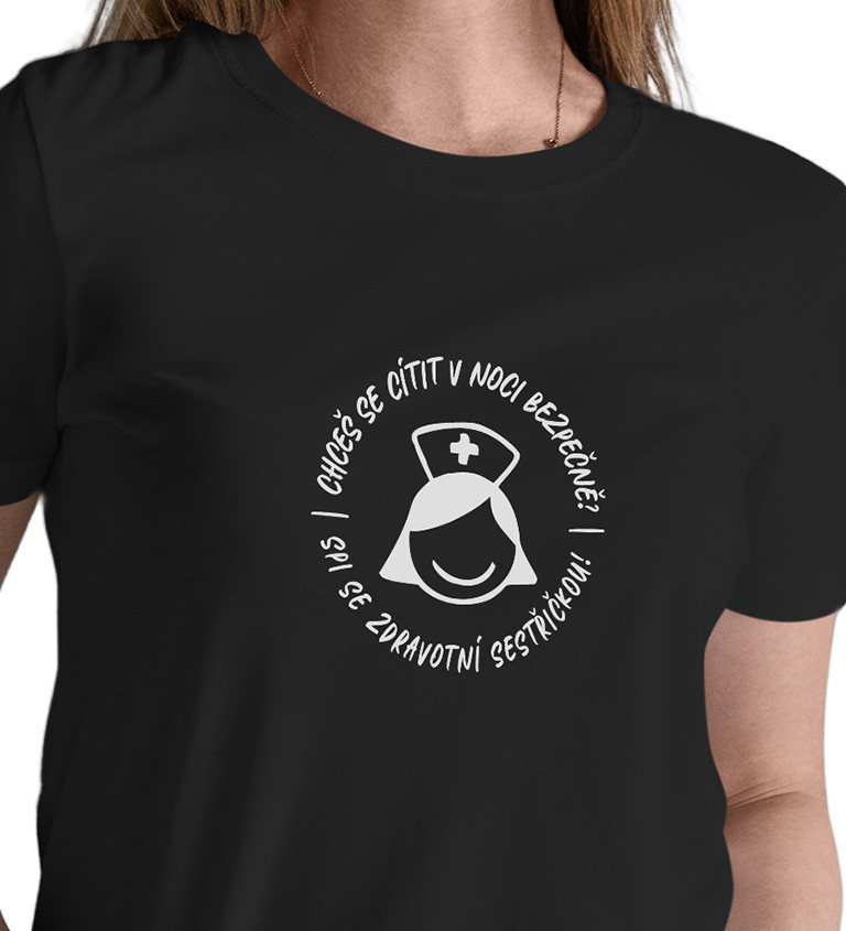Dámské černé tričko – Chceš se cítit v noci bezpečně