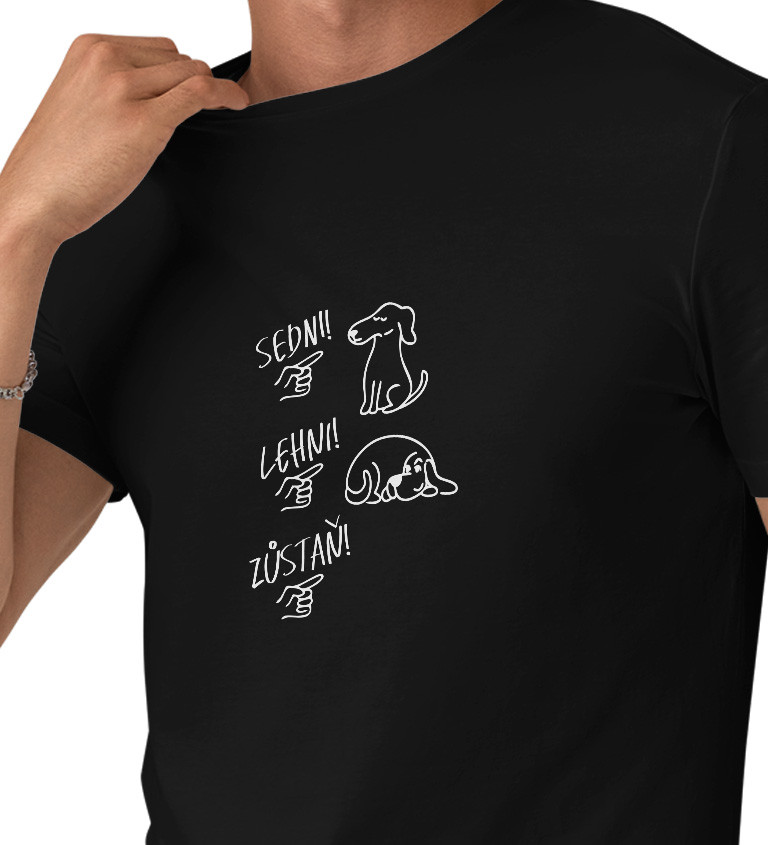 Pánské černé tričko – Sedni, lehni, zůstaň