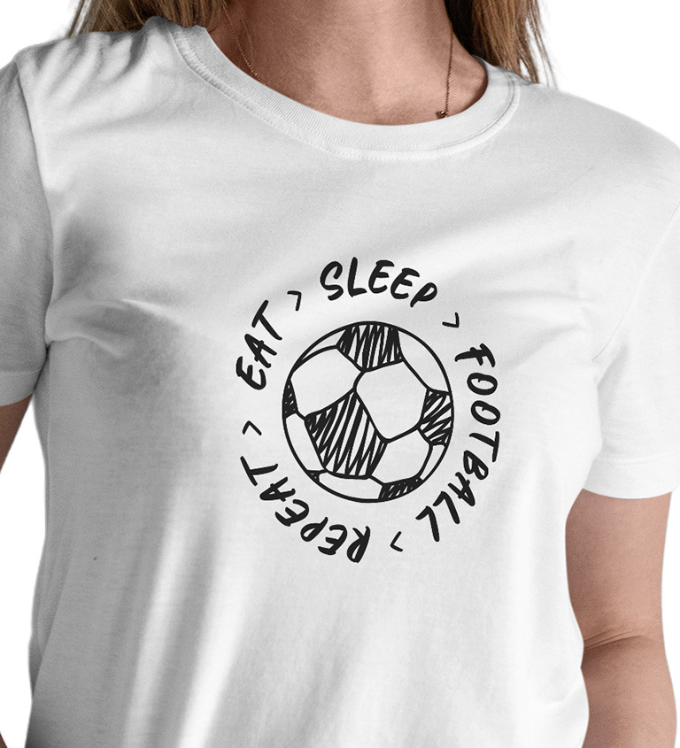 Dámské bílé tričko – Eat sleep football repeat