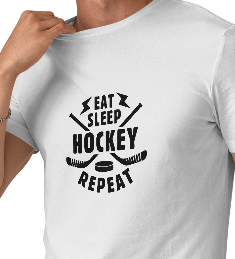 Pánské bílé tričko – Eat sleep hockey repeat