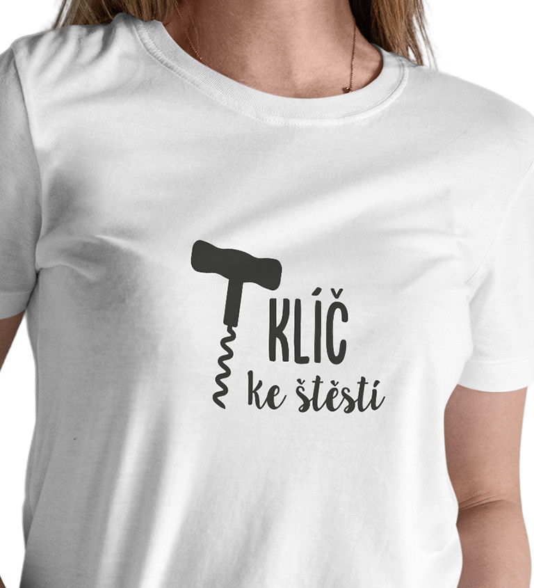 Dámské bílé tričko – Klíč ke štěstí vývrtka